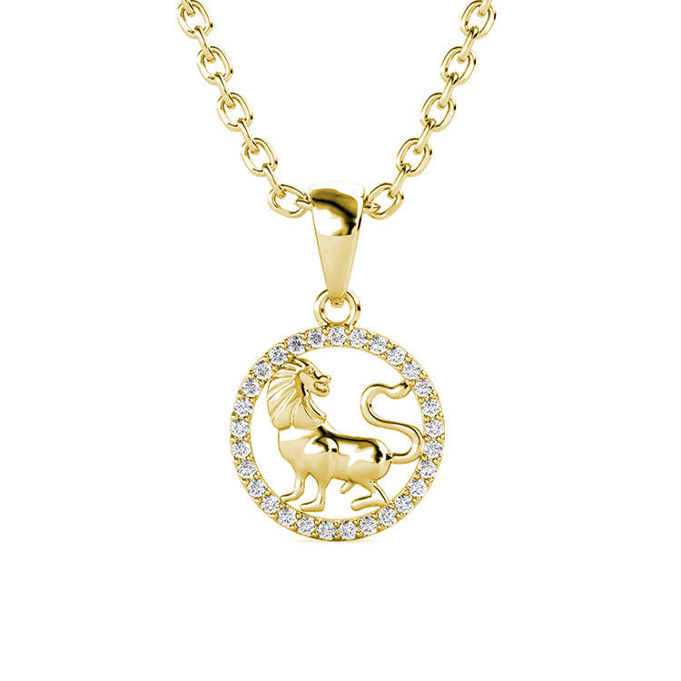 18K White Gold Plated Leo Necklace  Sparkling Swarovski Crystal Lion Pendant July & August Birthday Gift/ DP0663