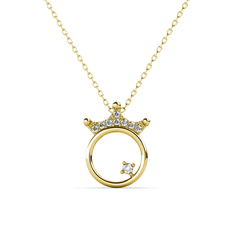 Romantic Crown & Crystal Circle Necklace Pendant Trendy Everyday Accessory  / DP0778