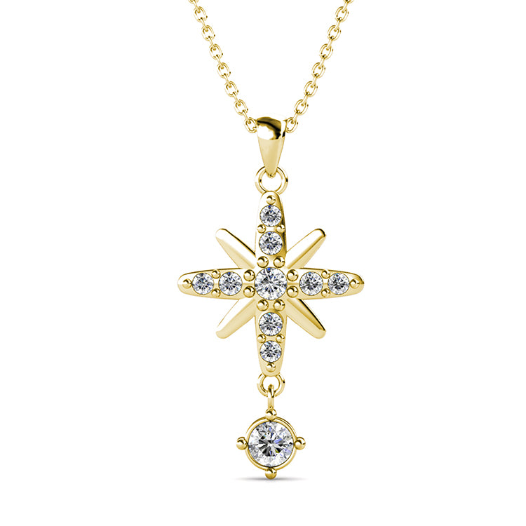 Retro Silver-Tone Starburst Pendant 18K White Gold Plated Copper Sparkling Swarovski Crystal Necklace/ DP0661