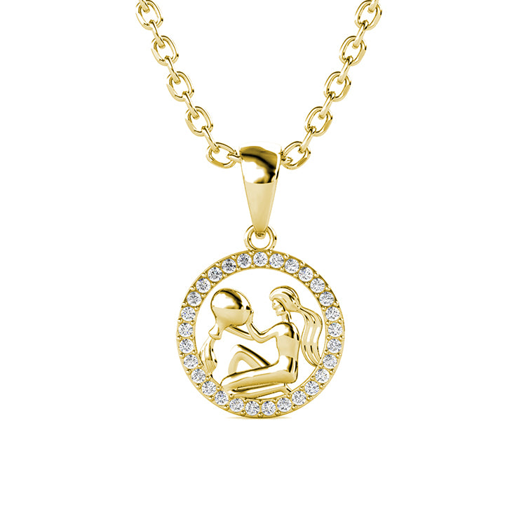 Dainty Swarovski Crystal Aquarius Medallion 18K Gold Plated Round Zodiac Necklace/ DP0672