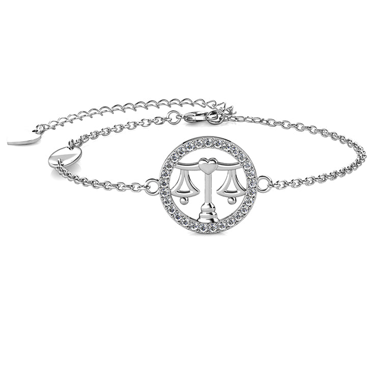 Libra Spirit Guardian Crystal Bracelet 18K White Gold Plated Nickel-Free Copper Charm / DB0209