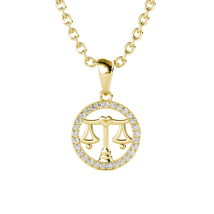 Fine 18K White Gold Libra Necklace | Swarovski Crystal Halo Pendant | Sept-Oct Birthday Gift/ DP0667