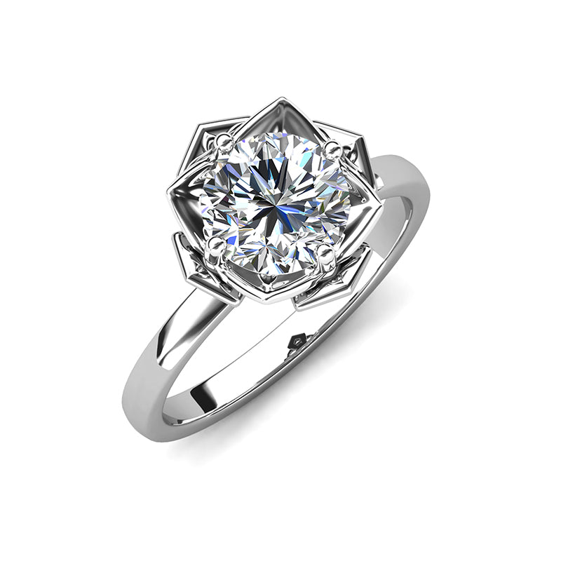 Unique Art Deco Style Engagement Ring Geometric Crown Setting & Solitaire Ring/ DR0128