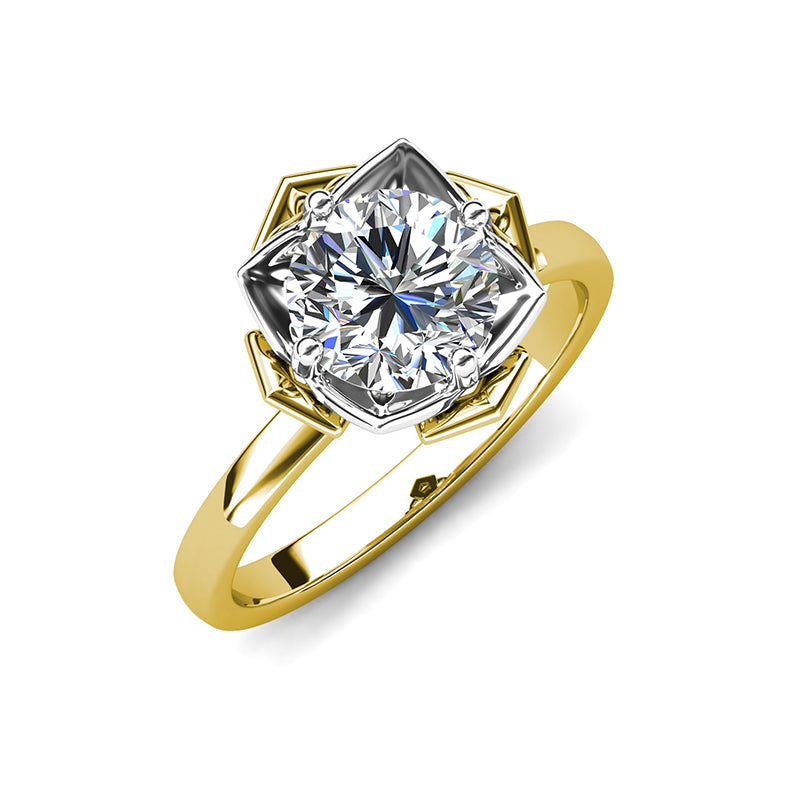 Unique Art Deco Style Engagement Ring Geometric Crown Setting & Solitaire Ring/ DR0128