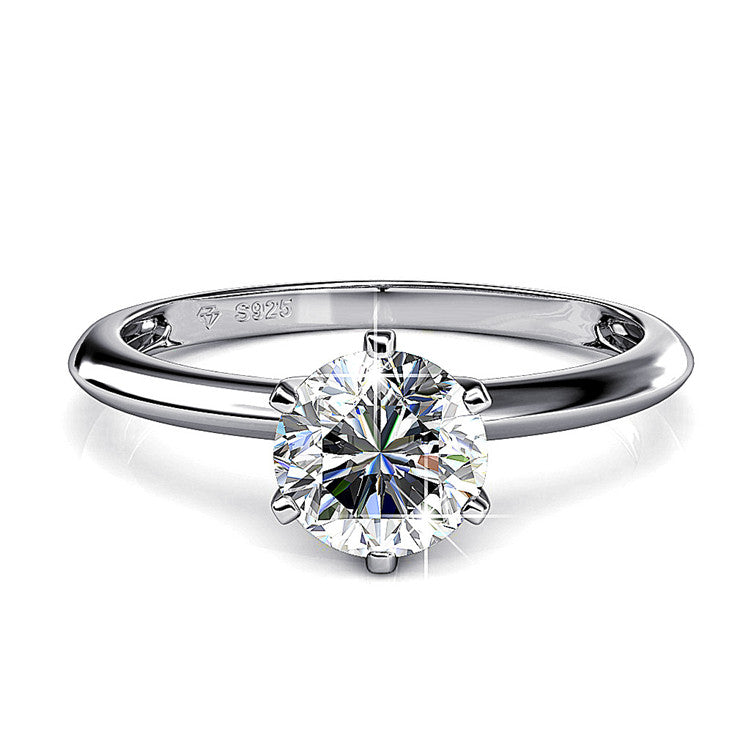 Daily Casual Wedding Band Anti-Tarnish Sterling Silver Classic Six Claw Minimal Solitaire Ring For Women/ DR0169