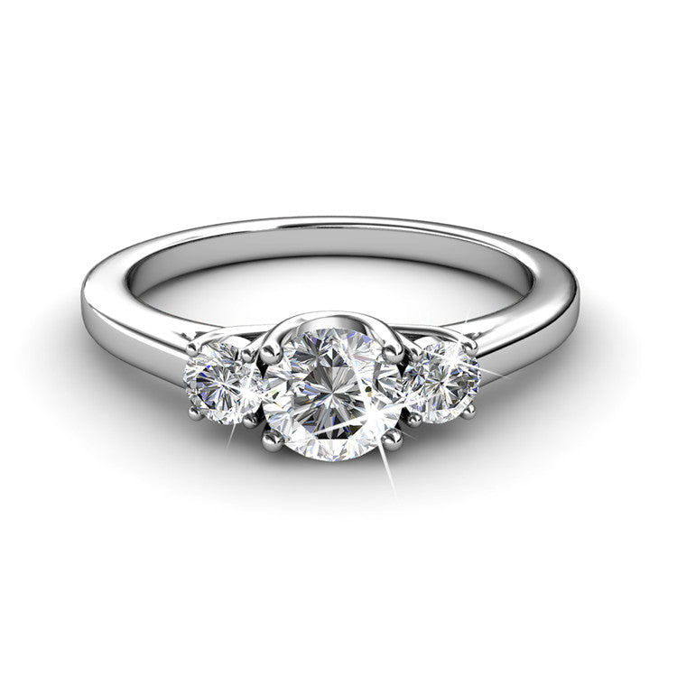 Three Stone Engagement Ring Nickel Free Gold Plated Past Present Future Smooth Wide Band/ DR0167