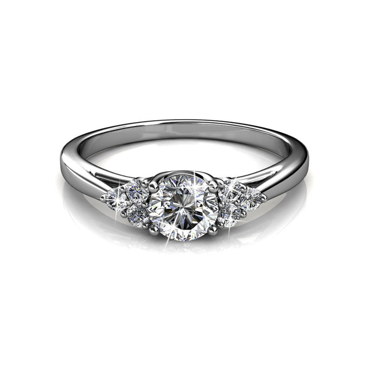 Chic Bridal-Style Graduated Crystal Ring 18K White Gold Plated Tarnish-Free & EU Compliant/ DR0168