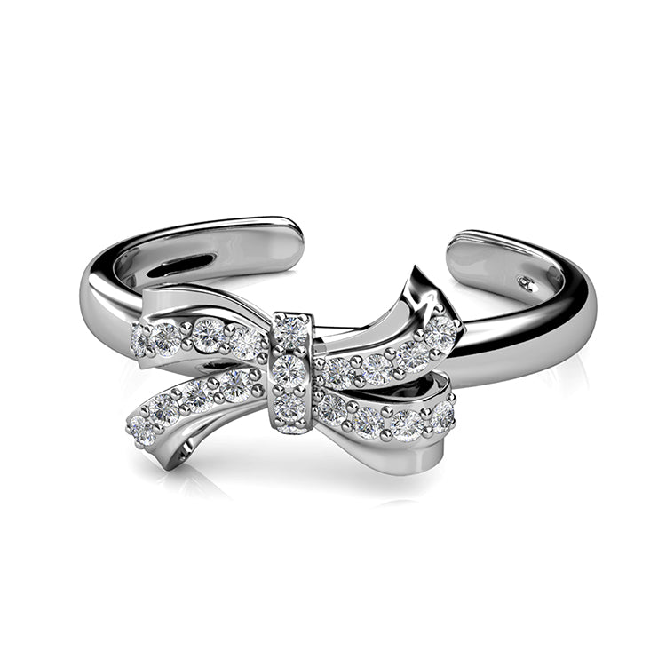 Versatile Adjustable Swarovski Crystal Bow Ring Perfect Stackable Everyday Accessory  / DR0116