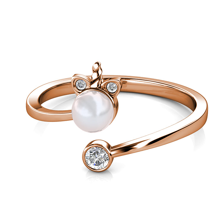 Tiny Unicorn Pearl Asymmetrical Thin Band Ring Nickel Free Mixed Gem Dainty Stack Ring  / DR0115