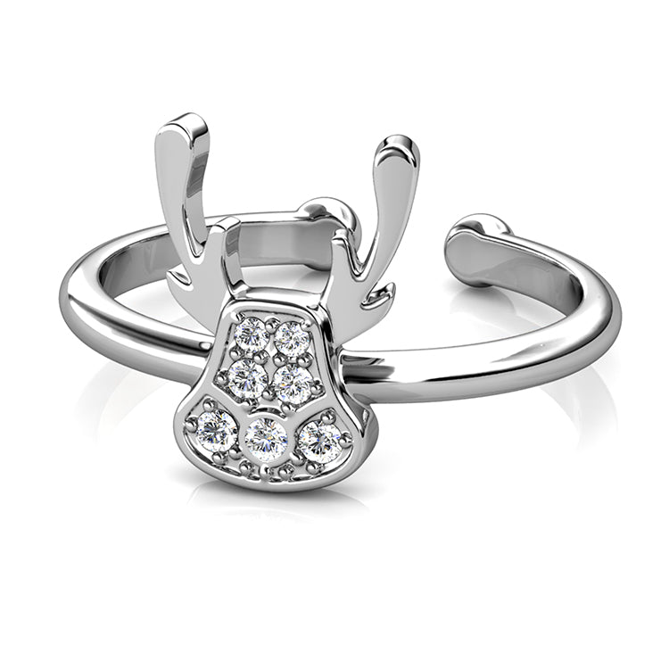 Adjustable Crystal Animal Ring Full Pave Deer Stag Comfort Fit Open Cuff Ladies Stack Ring / DR0113