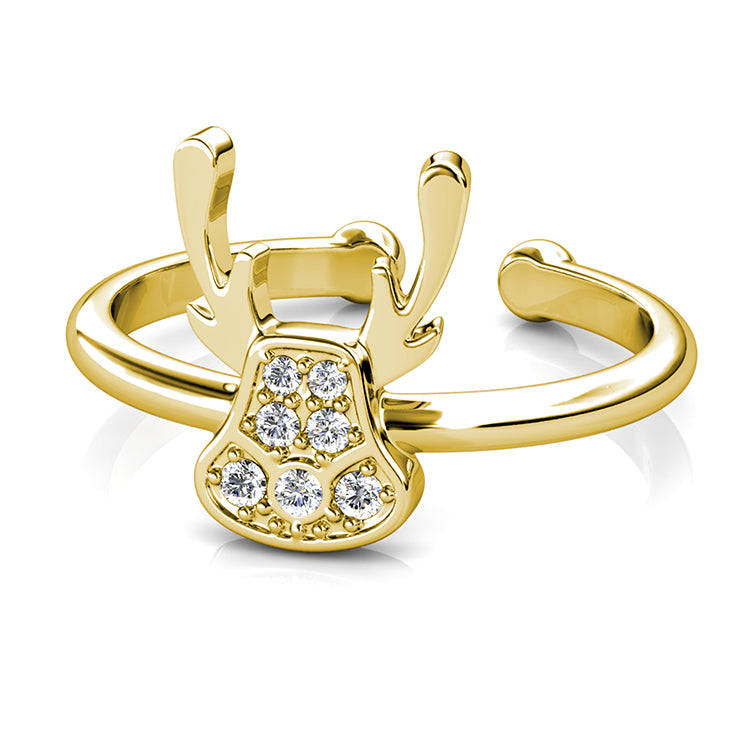 Adjustable Crystal Animal Ring Full Pave Deer Stag Comfort Fit Open Cuff Ladies Stack Ring / DR0113