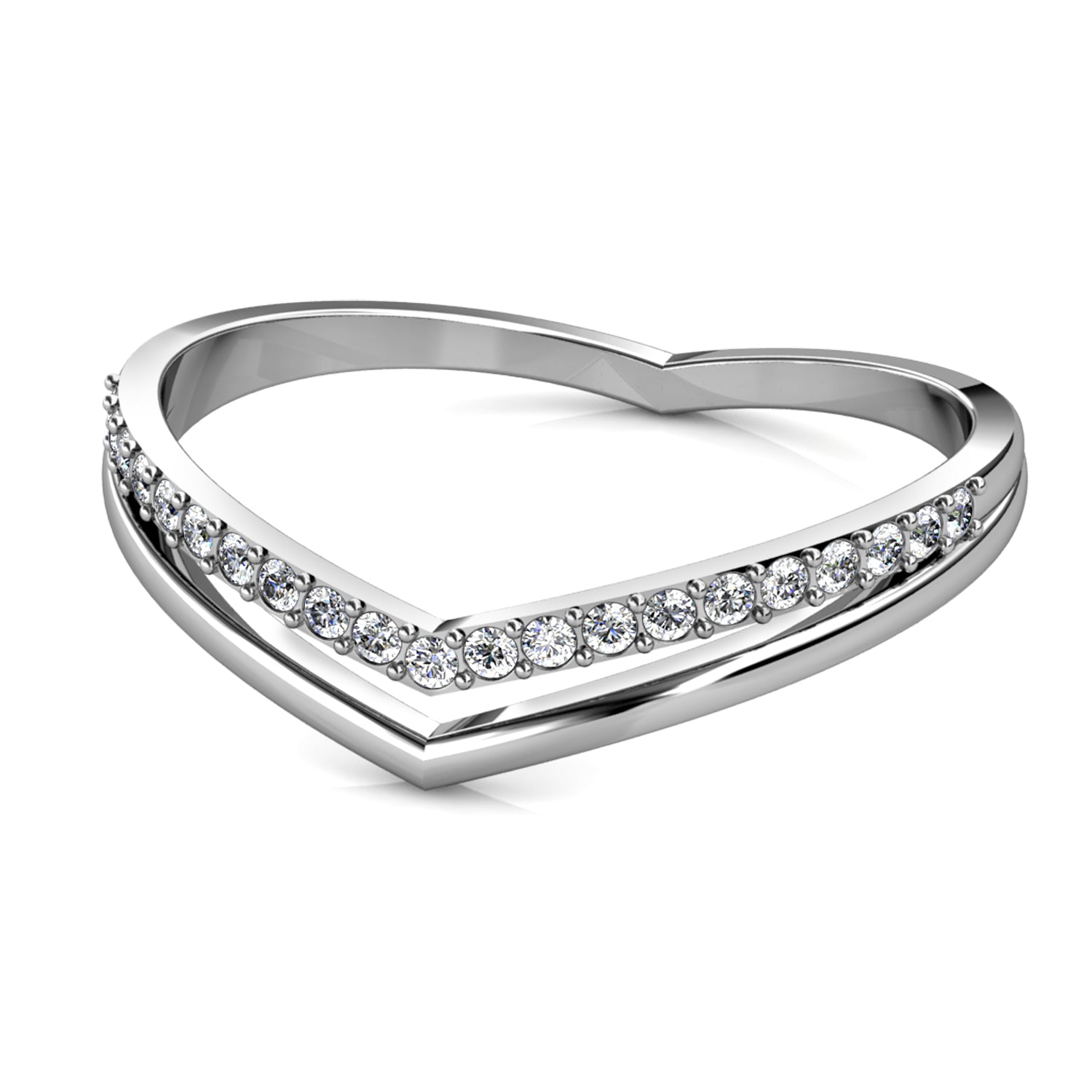 Elongating V-Shape Swarovski Crystal Ring Elegant Everyday & Stackable Jewelry/ DR0111