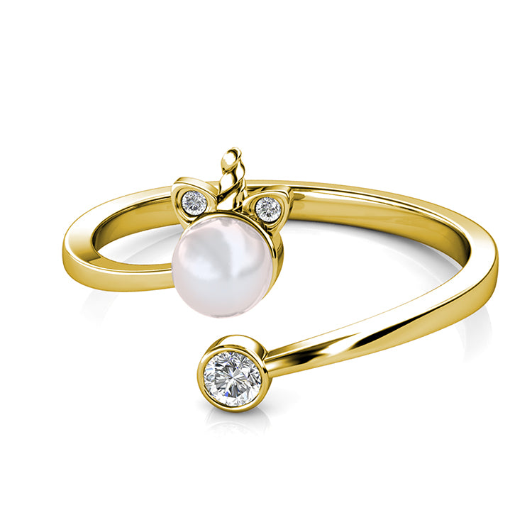 Tiny Unicorn Pearl Asymmetrical Thin Band Ring Nickel Free Mixed Gem Dainty Stack Ring  / DR0115