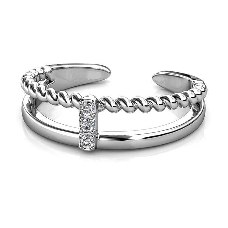 Textured Double-Band Bridge Ring 18K White Gold Plated Unique Designer-Inspired Jewelry/ DR0101