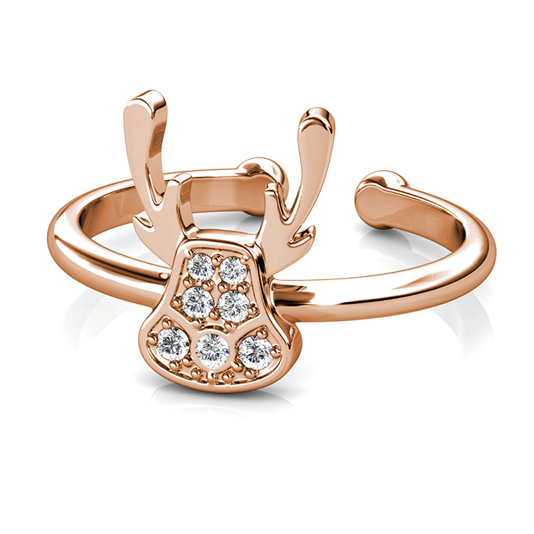 Adjustable Crystal Animal Ring Full Pave Deer Stag Comfort Fit Open Cuff Ladies Stack Ring / DR0113