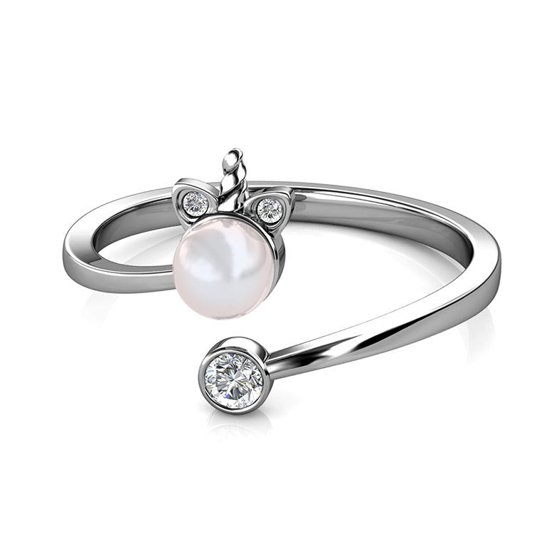 Tiny Unicorn Pearl Asymmetrical Thin Band Ring Nickel Free Mixed Gem Dainty Stack Ring  / DR0115