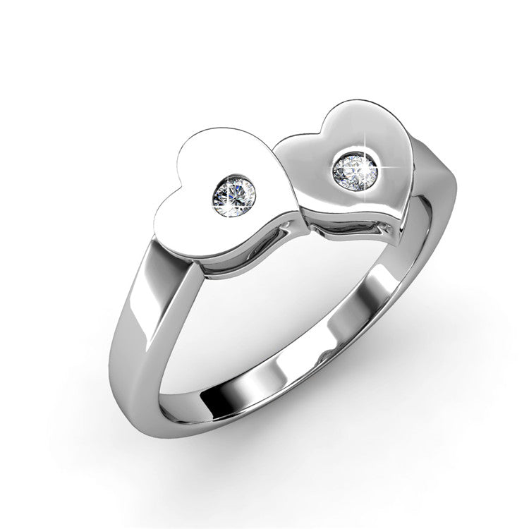 Nickel Free Copper Smooth Polished Twin Heart Stone Clean Contemporary Love Ring/ DR0182