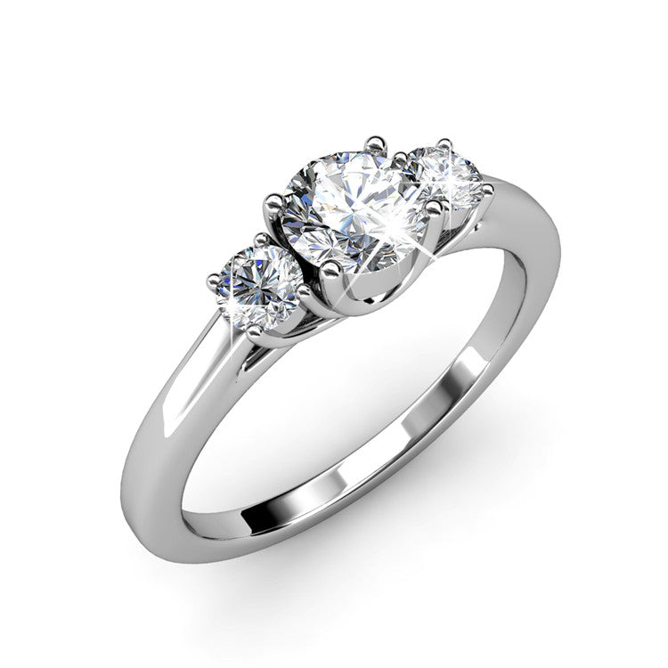 Three Stone Engagement Ring Nickel Free Gold Plated Past Present Future Smooth Wide Band/ DR0167