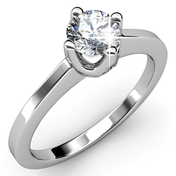 Timeless 4-Prong Solitaire Swarovski Crystal Ring Classic Engagement & Promise Ring/ DR0165