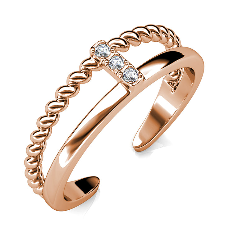 Textured Double-Band Bridge Ring 18K White Gold Plated Unique Designer-Inspired Jewelry/ DR0101
