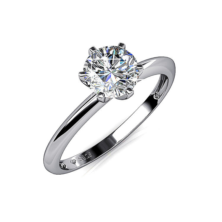 Daily Casual Wedding Band Anti-Tarnish Sterling Silver Classic Six Claw Minimal Solitaire Ring For Women/ DR0169