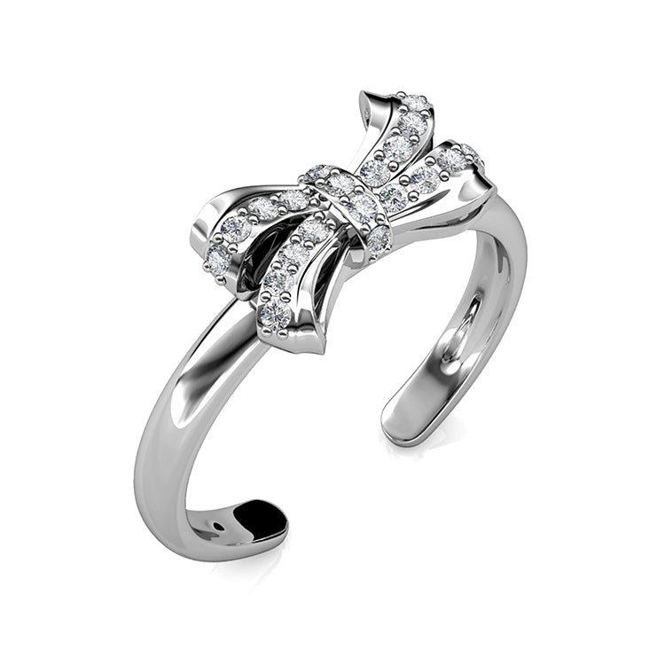 Versatile Adjustable Swarovski Crystal Bow Ring Perfect Stackable Everyday Accessory  / DR0116