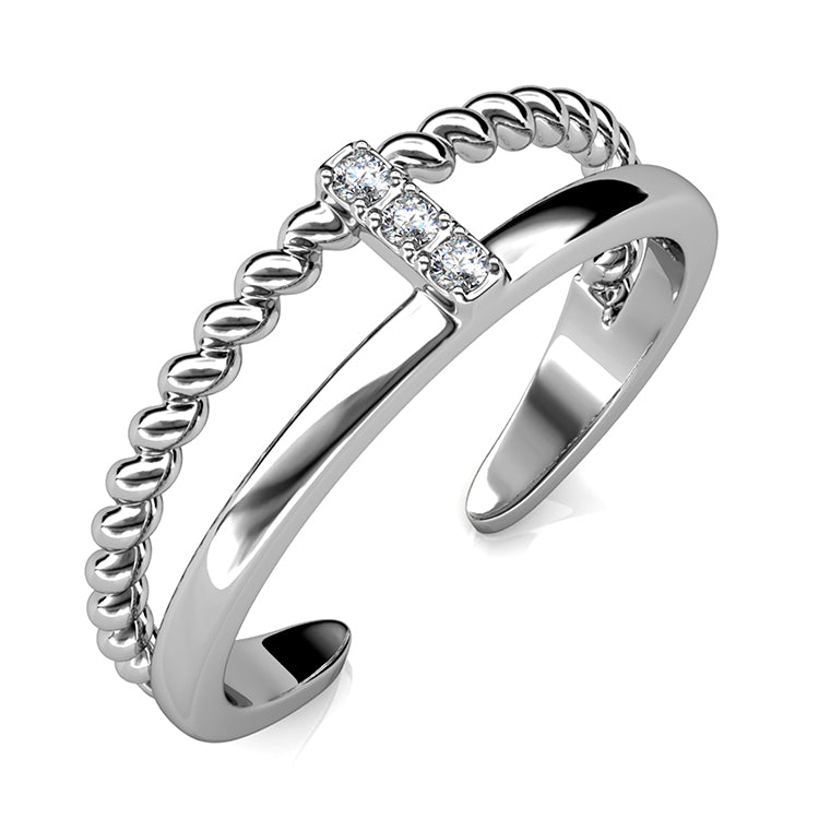 Textured Double-Band Bridge Ring 18K White Gold Plated Unique Designer-Inspired Jewelry/ DR0101