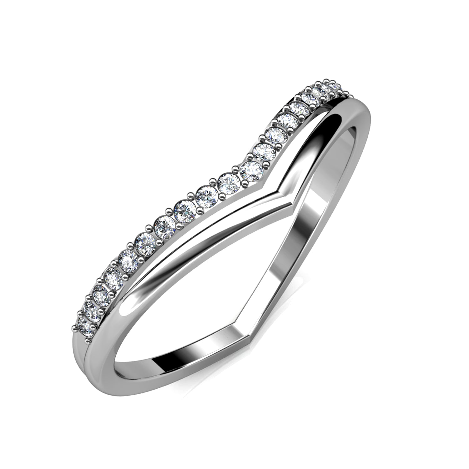 Elongating V-Shape Swarovski Crystal Ring Elegant Everyday & Stackable Jewelry/ DR0111