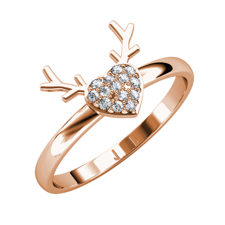 Cute Antler Heart Ring With Swarovski Crystals Gold Plated Trendy Jewelry/ DR0096