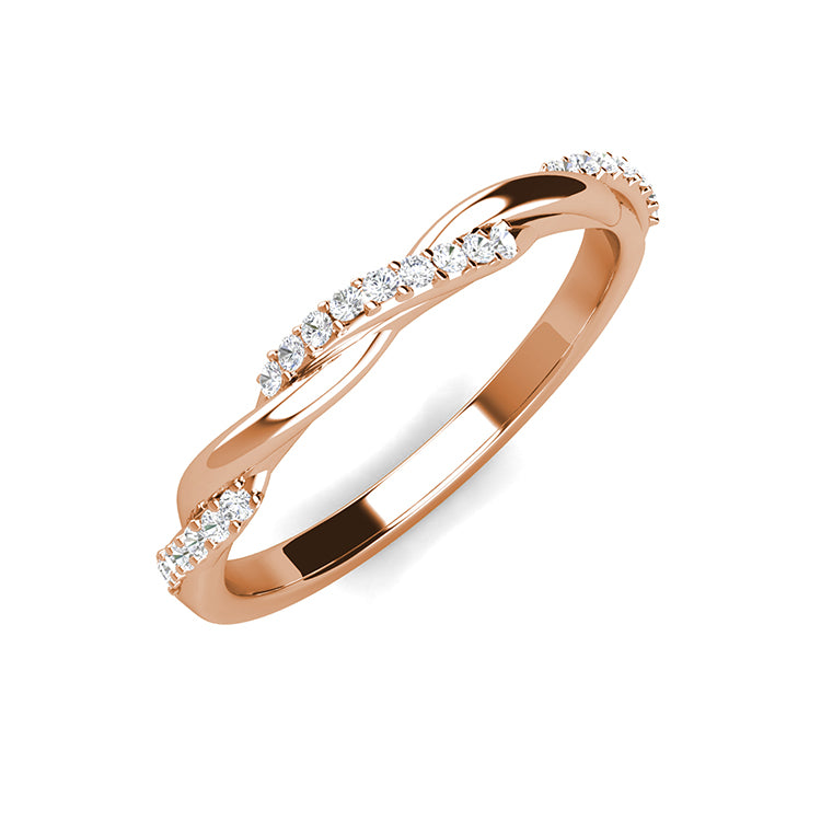 Minimalist Bridal Wedding Band Anti-Tarnish Copper Smooth Intertwined Split Pave Accent Ring/ DR0123