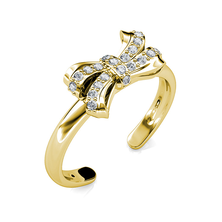 Versatile Adjustable Swarovski Crystal Bow Ring Perfect Stackable Everyday Accessory  / DR0116