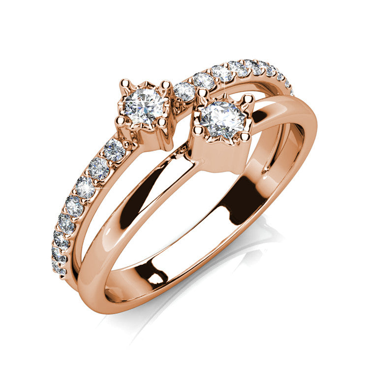 Together We Shine Two-Stone Ring Gold Plated Modern Jewelry/ DR0098