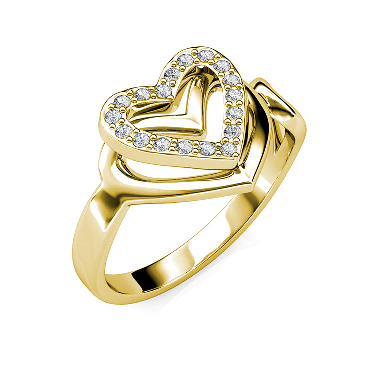Romantic Intertwined Open Heart Ring with Swarovski Crystals Comfort Fit Open Cuff Stack Ring/ DR0117