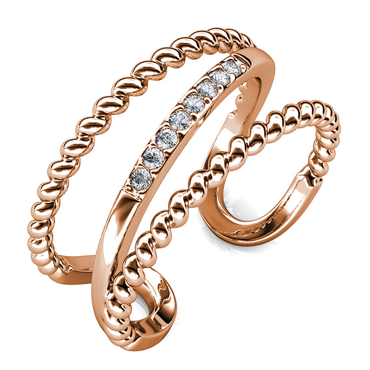 Unique Spiral Crystal Ring ，18K Gold Plated Adjustable Twist Band / DR0110