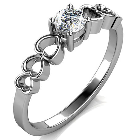 Elegant Swarovski Crystal Heart Cutout Ring 18K White Gold Plated Hypoallergenic Solitaire Ring/ DR0166