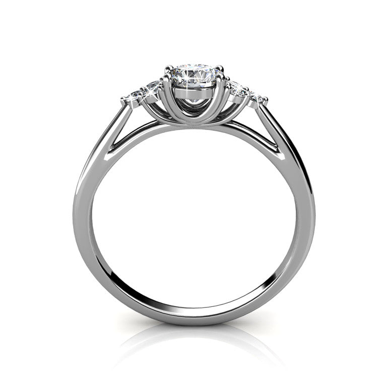 Chic Bridal-Style Graduated Crystal Ring 18K White Gold Plated Tarnish-Free & EU Compliant/ DR0168