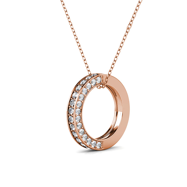 Asymmetrical Half Pave Open Hollow Circle Ring Pendant Nickel Free Copper Polished Lightweight Modern Everyday Necklace/ DP0743