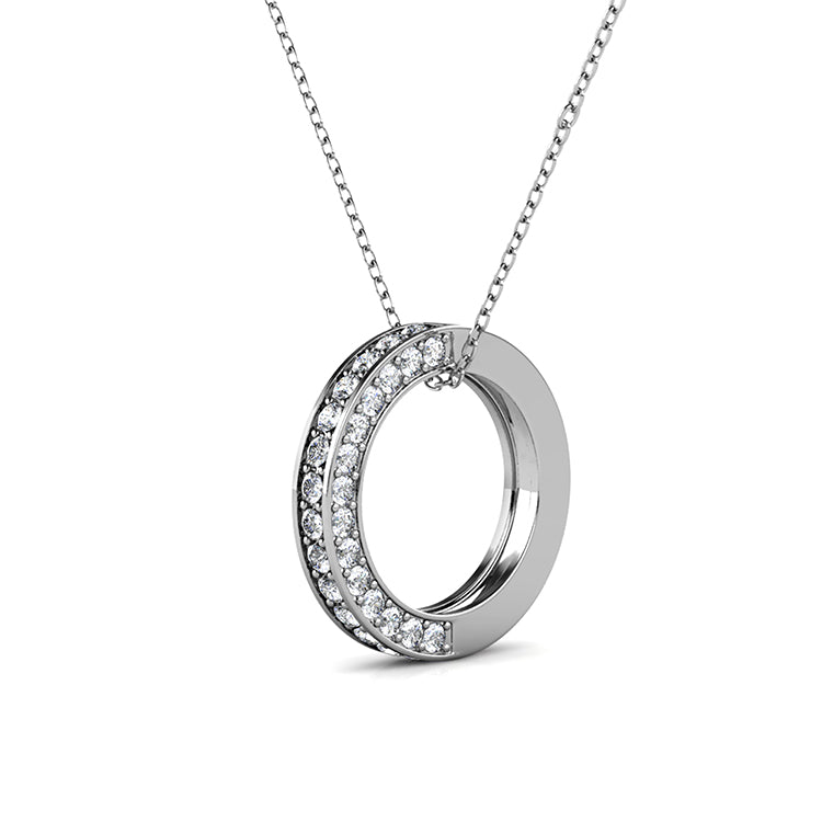 Asymmetrical Half Pave Open Hollow Circle Ring Pendant Nickel Free Copper Polished Lightweight Modern Everyday Necklace/ DP0743