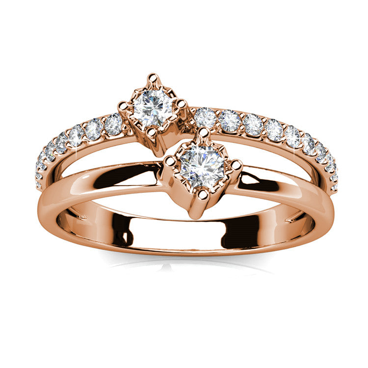 Together We Shine Two-Stone Ring Gold Plated Modern Jewelry/ DR0098
