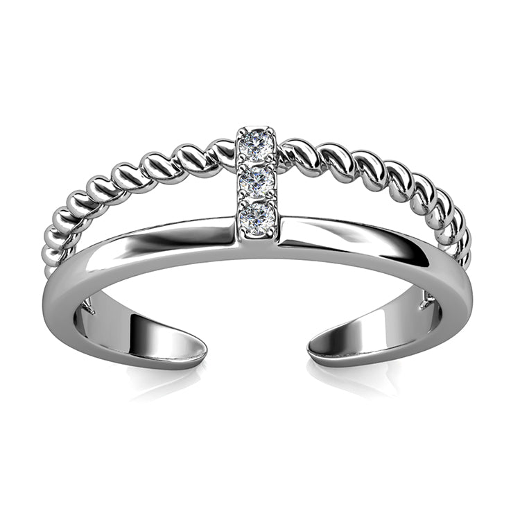 Textured Double-Band Bridge Ring 18K White Gold Plated Unique Designer-Inspired Jewelry/ DR0101