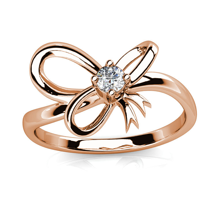 Romantic Ribbon Knot Solitaire Ring Pure Love Daily Layer Jewelry/ DR0099