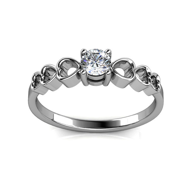 Elegant Swarovski Crystal Heart Cutout Ring 18K White Gold Plated Hypoallergenic Solitaire Ring/ DR0166