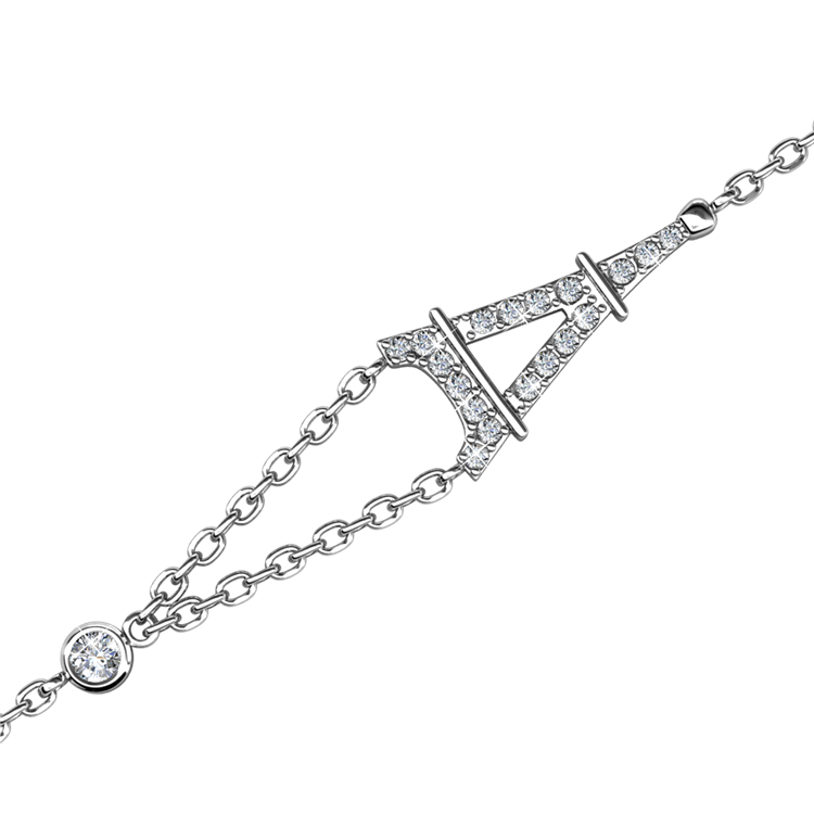 City of Light Eiffel Tower Bracelet 18K White Gold Plated Nickel-Free Elegant Travel Souvenir Jewelry / DB0007